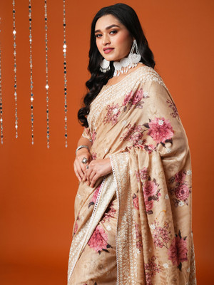 Sareemall Floral Print Daily Wear Art Silk Saree(Orange)
