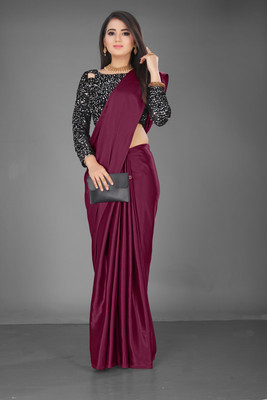 Adirotz Solid/Plain Bollywood Silk Blend, Satin Saree(Magenta)