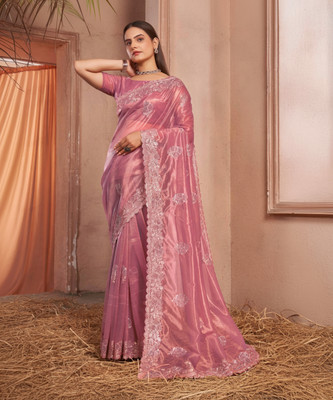 Tasrika Embroidered Bollywood Net Saree(Pink)