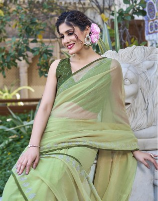 Satrani Dyed, Embellished Bollywood Chiffon, Georgette Saree(Light Green)