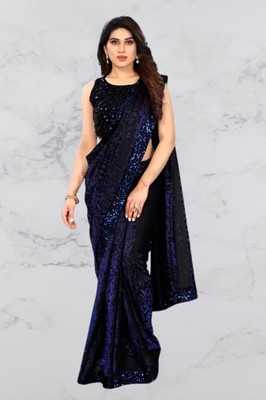 online bazaarr Self Design Bollywood Lycra Blend Saree(Blue)