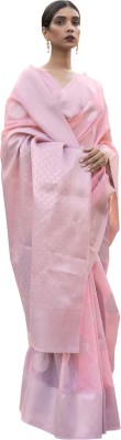 Ratnavati Floral Print Banarasi Linen Saree(Pink)