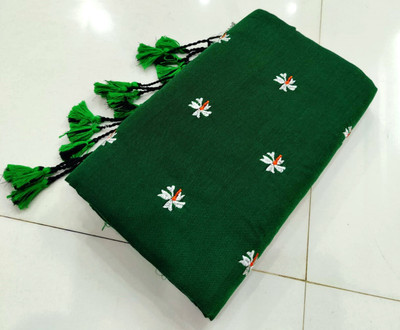 BN Fashion Floral Print Handloom Pure Cotton Saree(Green, White)