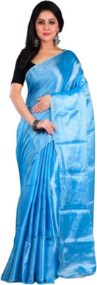 matri textile Solid/Plain Bollywood Tissue Saree(Light Blue)