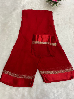HfLifeStyle Solid/Plain Bollywood Viscose Rayon Saree(Red)