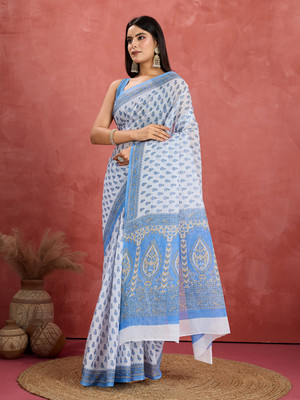 SHANVIKA Printed Daily Wear Pure Cotton Saree(White)