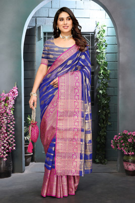 Soor Panchi Woven Kanjivaram Jacquard Saree(Light Blue)