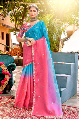 Zari and Ziba Ombre Bollywood Jimmy choo Saree(Dark Blue)