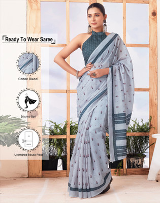 Satrani Printed Daily Wear Cotton Blend Saree(White, Multicolor)
