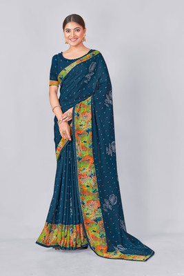 Nandita designer Printed Bandhani Chiffon Saree(Blue)