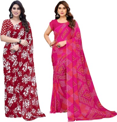 kashvi sarees Printed Daily Wear Georgette Saree(Pack of 2, Red, White, Pink)