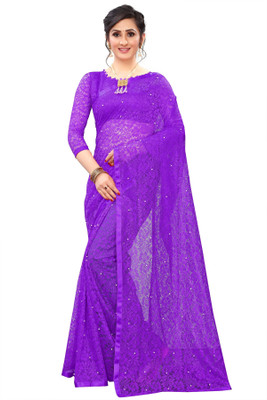 LOROFY Embellished Bollywood Net Saree(Magenta)