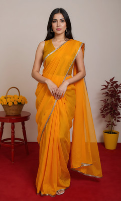 APEKSHAFASHION Solid/Plain Bollywood Chiffon Saree(Red)