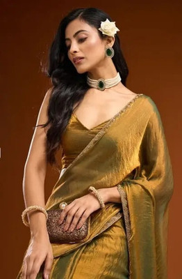 winsaree Embroidered Bollywood Chiffon Saree(Gold)