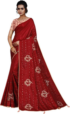 Clothina Self Design Bollywood Silk Blend Saree(Maroon)