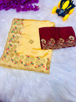 Infyshopy Fashions Embroidered, Self Design, Solid/Plain, Dyed Bhagalpuri Georgette Saree(Yellow)