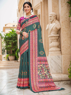 ANOUK Digital Print Bollywood Polyester Saree(Dark Green)