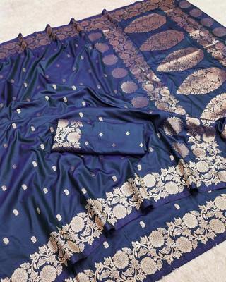 KASHTBHANJAN ETHNICWEAR Printed Banarasi Satin Saree(Blue)