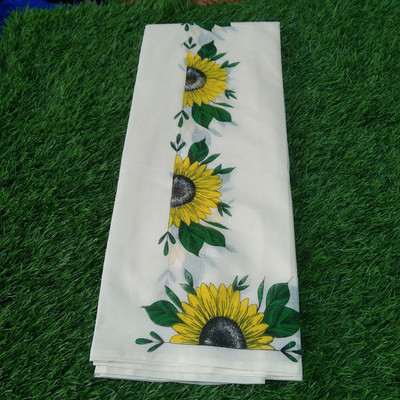 KERALA STYLE COTTON SAREE Printed Daily Wear Pure Cotton Saree(White)