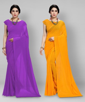 kashvi sarees Dyed Bollywood Georgette Saree(Pack of 2, Purple, Yellow)