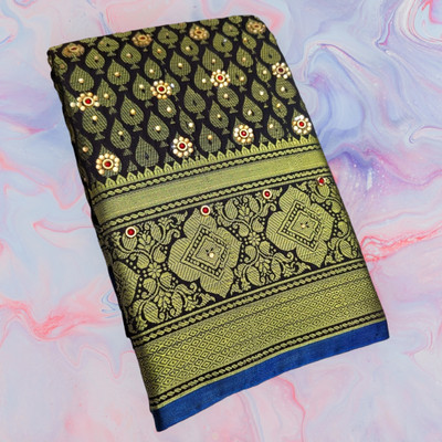 Aiman Creation Embellished Banarasi Pure Silk Saree(Black)
