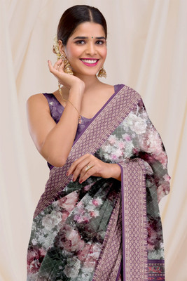 DHARMRAJ ENTERPRISE Digital Print Bollywood Cotton Jute Saree(Purple)
