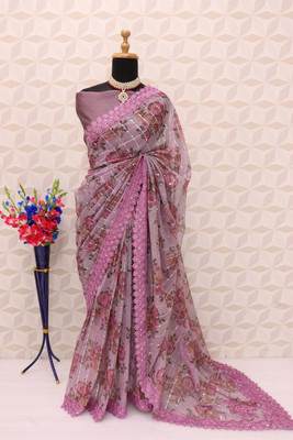 AKFABRICS Digital Print Daily Wear Lycra Blend Saree(Pink)