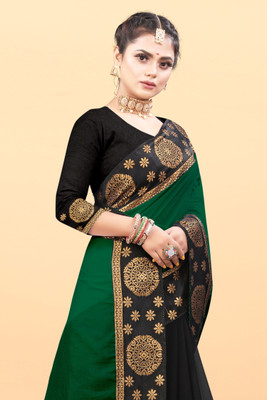 Snija Fashion Embroidered Bollywood Lycra Blend Saree(Green)