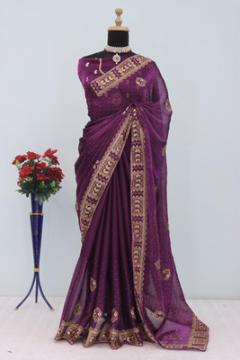 Radheradhey Embroidered Bollywood Jimmy choo Saree(Purple)