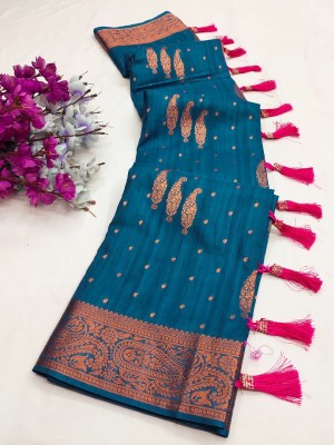 ZILVIRA Printed, Woven, Embellished, Applique, Polka Print Paithani Jacquard, Art Silk Saree(Light Blue)