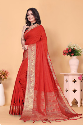 Aarunika SBT Solid/Plain Bollywood Pure Silk Saree(Red)