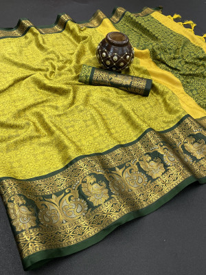 MM VENTURE Self Design Kanjivaram Cotton Silk Saree(Green)