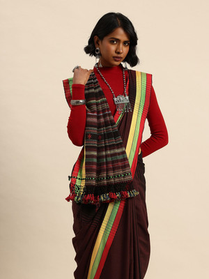 Taavi Self Design Handloom Pure Cotton Saree(Brown)