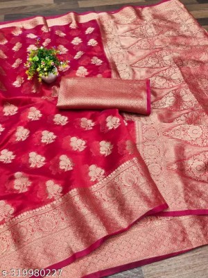 WINKLECART Woven Bollywood Organza Saree(Red)