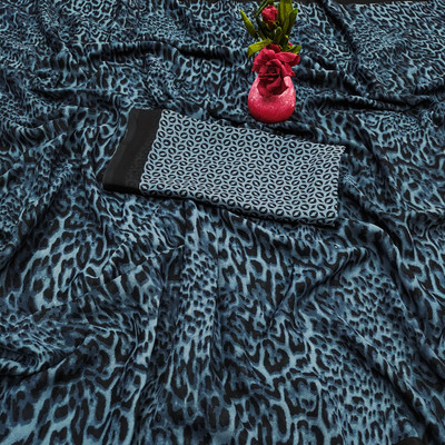 Anand Sarees Animal Print Bollywood Georgette Saree(Light Blue, Black)