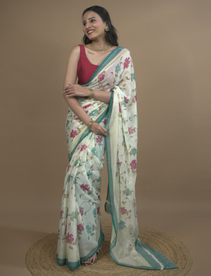 Hella Fashions Floral Print Daily Wear Polyester Saree(Light Blue)