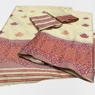 Mugaara Woven Mekhela Chador Cotton Blend Saree(Beige)