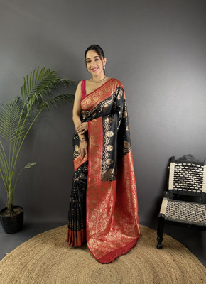 LeeliPeeri Designer Woven Banarasi Cotton Silk Saree(Black)