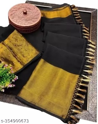 Vragi Solid/Plain Bollywood Chiffon Saree(Black)