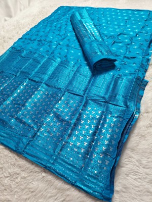 Skiran's Woven Mekhela Chador Polyester Saree(Light Blue)