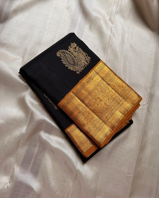 WOMENELEGENCE Printed Banarasi Pure Silk Saree(Black)