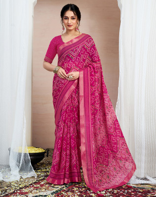 SIRIL Printed, Embellished Bandhani Chiffon, Georgette Saree(Pink)