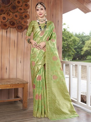 sagarika Woven Bollywood Linen Saree(Green)