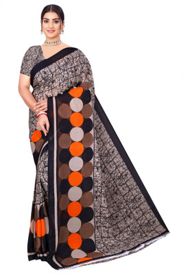 INDONIQ Checkered, Geometric Print Daily Wear Chiffon, Georgette Saree(Black)