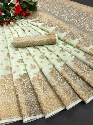 Bhakti Creation Woven Banarasi Cotton Silk, Jacquard Saree(Light Green)