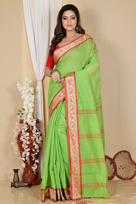 SSK Self Design Handloom Handloom Pure Cotton Saree(Green)