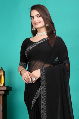 SHELDROM MART Embellished Bollywood Georgette Saree(Black)