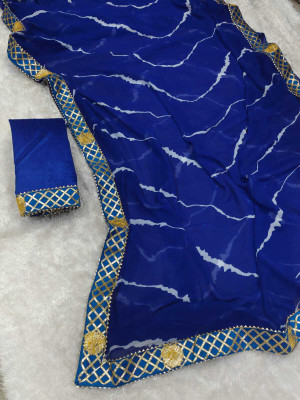 Shree Vinayak Printed Leheria Georgette Saree(Blue)