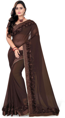 Arriva Fab Applique Bollywood Georgette Saree(Brown)