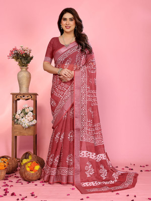 HITESH ENTERPRISE Floral Print Bollywood Cotton Linen Saree(Maroon)